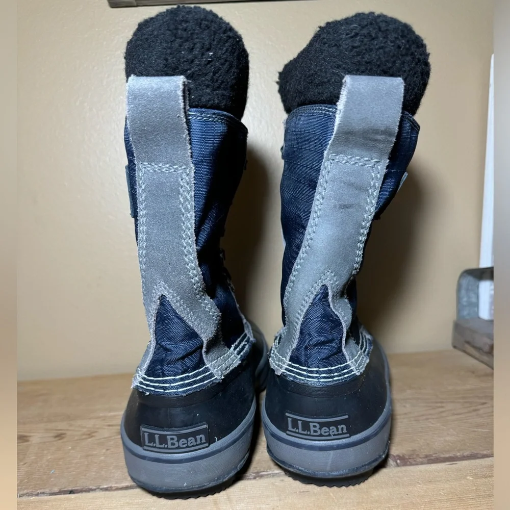 LL Bean Black Nylon Lace Up Fleece Lined Insulated Mid Calf Duck Boots Size 8